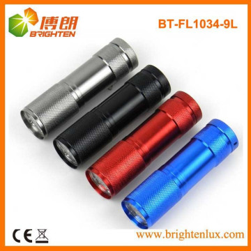 Fuente de fábrica barato coloridos 9 LED linterna de aluminio antorcha con 3 * AAA batería